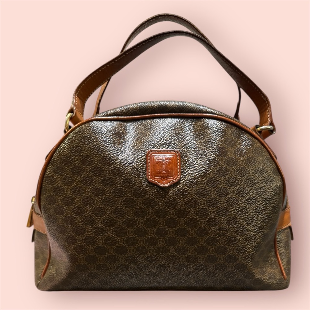 Celine Macadam Dome bag in brown coated canvas with natural leather trim